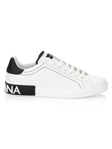 Dolce & Gabbana Men's Portofino Leather Sneakers - White Black - Size 14 | Thumbnail 1