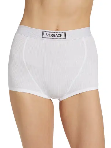 Versace Women's Culotte High-Waisted Rib-Knit Boyshort - White | Thumbnail 3 Versace Women's Culotte High-Waisted Rib-Knit Boyshort - White | Thumbnail 3