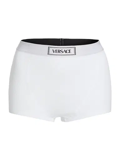 Versace Women's Culotte High-Waisted Rib-Knit Boyshort - White | Thumbnail 1 Versace Women's Culotte High-Waisted Rib-Knit Boyshort - White | Thumbnail 1