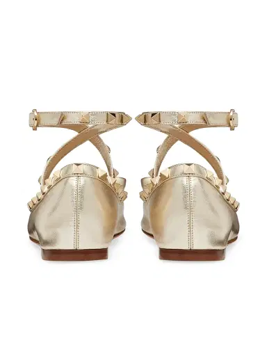 Valentino Garavani Women's Rockstud Laminated Nappa Leather Ballerina Flats - Platinum | Thumbnail 3