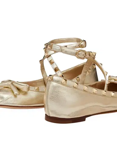 Valentino Garavani Women's Rockstud Laminated Nappa Leather Ballerina Flats - Platinum | Thumbnail 5