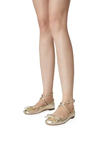 Valentino Garavani Women's Rockstud Laminated Nappa Leather Ballerina Flats - Platinum | Thumbnail 6