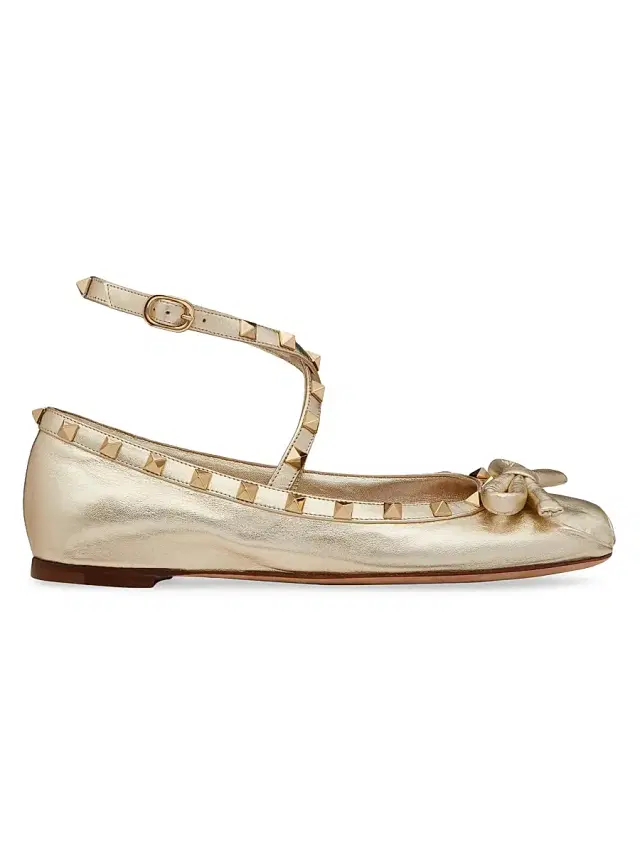 Valentino Garavani Women's Rockstud Laminated Nappa Leather Ballerina Flats - Platinum