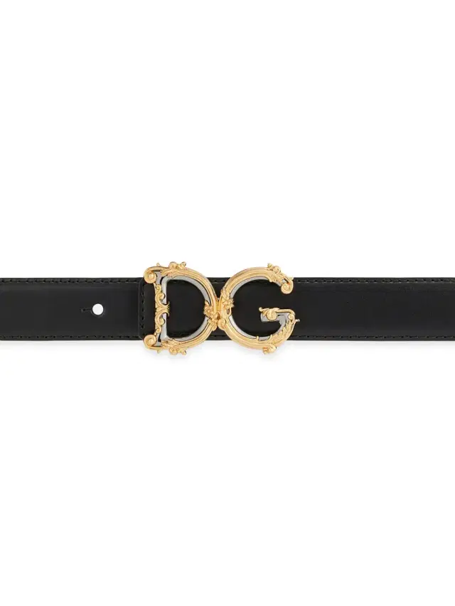 Women's Baroque Logo Leather Belt - Black