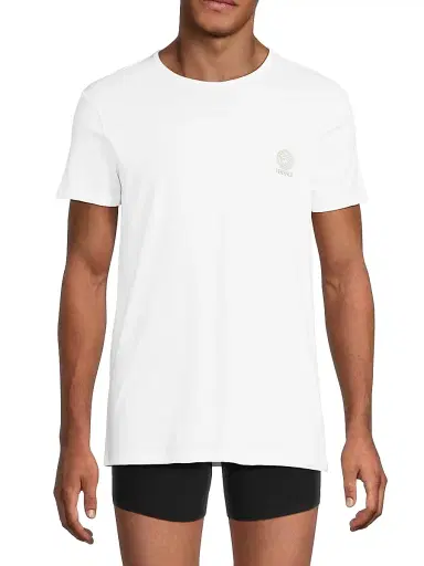 Versace Men's 2-Pack Topeka Bi-Stretch Cotton T-Shirt - White Black - Size Medium | Thumbnail 3