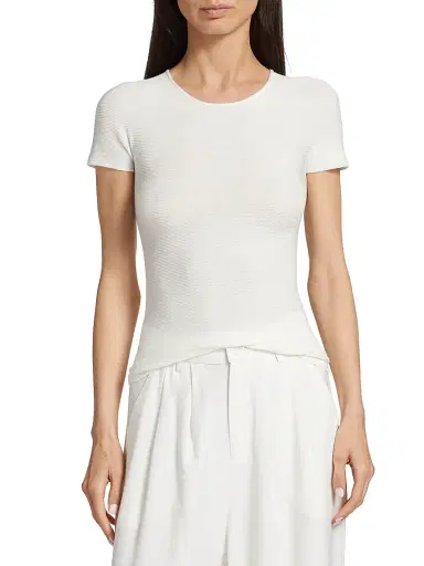 Giorgio Armani Women's Cap-Sleeve Knit Tee - Ivory - Size 14 | Thumbnail 3