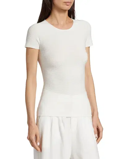 Giorgio Armani Women's Cap-Sleeve Knit Tee - Ivory - Size 14 | Thumbnail 4
