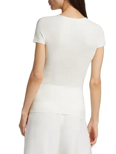 Giorgio Armani Women's Cap-Sleeve Knit Tee - Ivory - Size 14 | Thumbnail 5