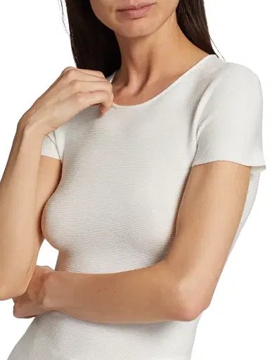 Giorgio Armani Women's Cap-Sleeve Knit Tee - Ivory - Size 14 | Thumbnail 6