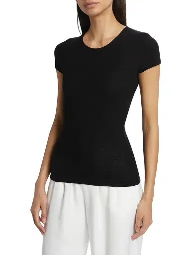 Giorgio Armani Women's Knit Cap Sleeve Tee - Black - Size 14 | Thumbnail 4