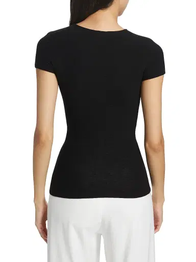 Giorgio Armani Women's Knit Cap Sleeve Tee - Black - Size 14 | Thumbnail 5