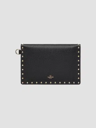 Valentino Garavani Women's Rockstud Grainy Calfskin Pouch - Black | Thumbnail 3