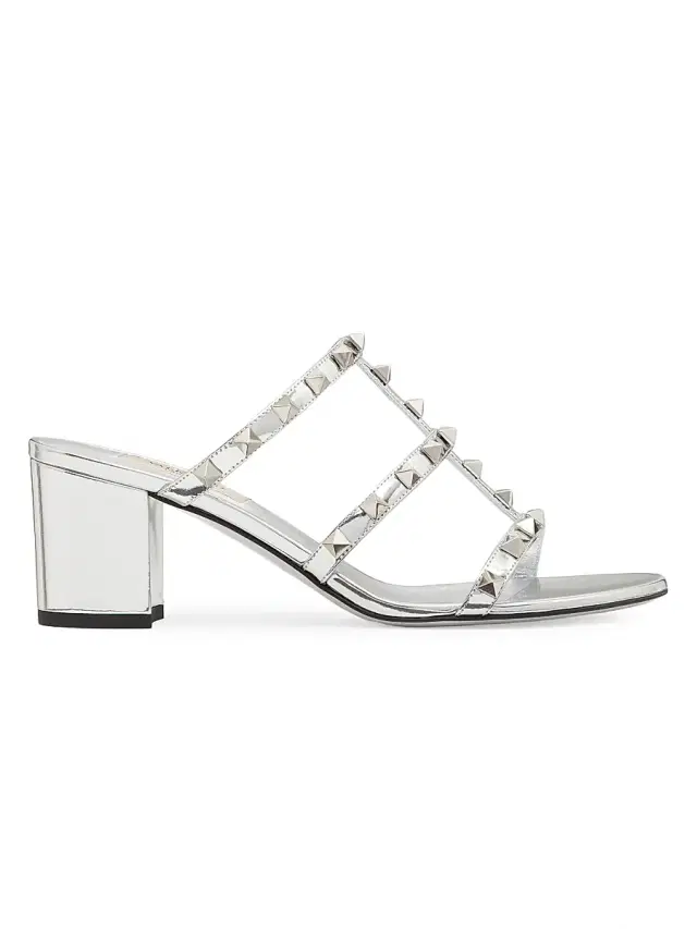 Women's Rockstud Mirror-effect Slide Sandals - Silver