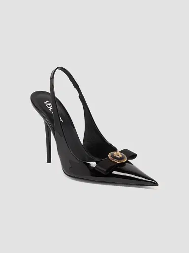 Versace Women's 110MM Patent Leather Slingback Pumps - Black - Size 11 | Thumbnail 2