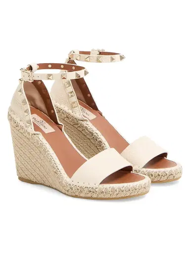 Valentino Garavani Women's Double Rockstud Grainy Calfskin Wedges 105MM - Light Ivory - Size 12 | Thumbnail 2 Valentino Garavani Women's Double Rockstud Grainy Calfskin Wedges 105MM - Light Ivory - Size 12 | Thumbnail 2