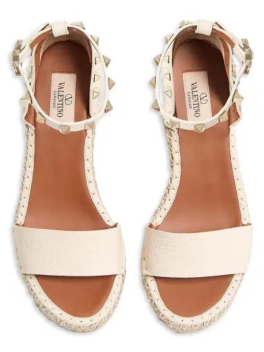 Valentino Garavani Women's Double Rockstud Grainy Calfskin Wedges 105MM - Light Ivory - Size 12 | Thumbnail 3 Valentino Garavani Women's Double Rockstud Grainy Calfskin Wedges 105MM - Light Ivory - Size 12 | Thumbnail 3