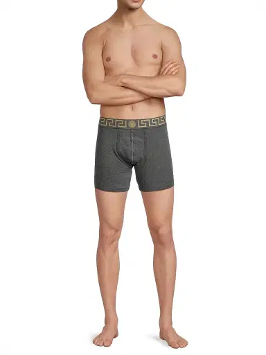 Versace Men's Greca Waistband Jersey Trunks - Grey Gold - Size XL | Thumbnail 2 Versace Men's Greca Waistband Jersey Trunks - Grey Gold - Size XL | Thumbnail 2