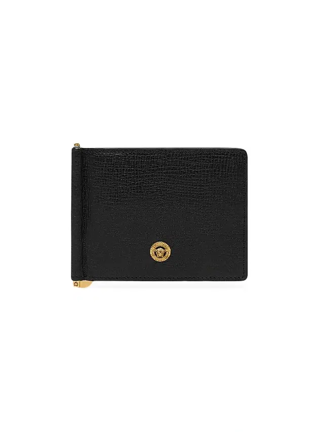 Versace Men's Bifold Leather Money Clip - Black  Gold