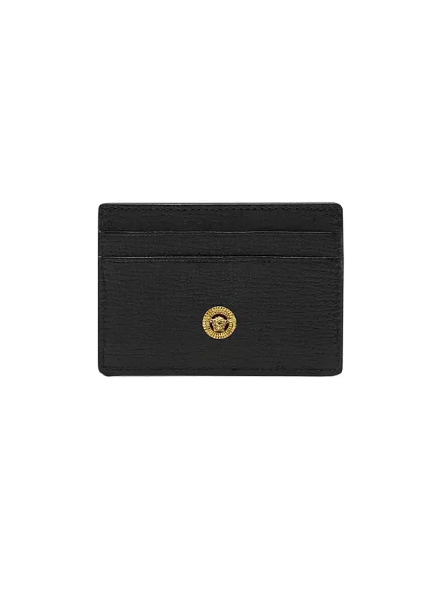 Versace Men's Leather Card Case - Black  Gold