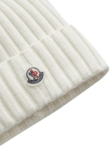 Moncler Women's Wool Ribbed Knit Logo Beanie | Thumbnail 3 Moncler Women's Wool Ribbed Knit Logo Beanie | Thumbnail 3