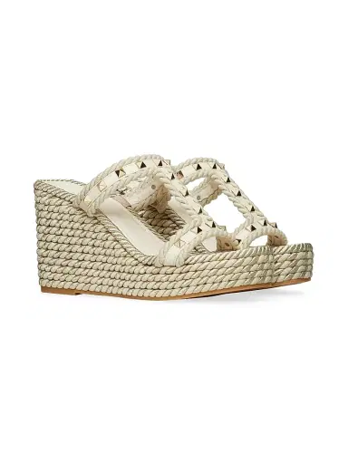Valentino Garavani Women's Rockstud Wedges In Calfskin - Light | Thumbnail 2 Valentino Garavani Women's Rockstud Wedges In Calfskin - Light | Thumbnail 2