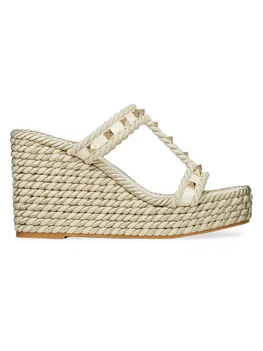 Valentino Garavani Women's Rockstud Wedges In Calfskin - Light | Thumbnail 1 Valentino Garavani Women's Rockstud Wedges In Calfskin - Light | Thumbnail 1