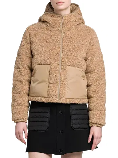 Moncler Women's Audrieu Teddy Fleece Short Down Jacket - Beige | Thumbnail 2