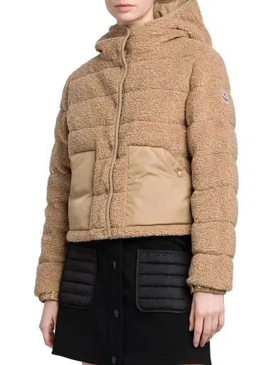 Moncler Women's Audrieu Teddy Fleece Short Down Jacket - Beige | Thumbnail 3