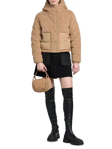 Moncler Women's Audrieu Teddy Fleece Short Down Jacket - Beige | Thumbnail 5