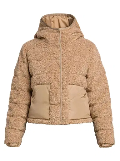 Moncler Women's Audrieu Teddy Fleece Short Down Jacket - Beige | Thumbnail 1