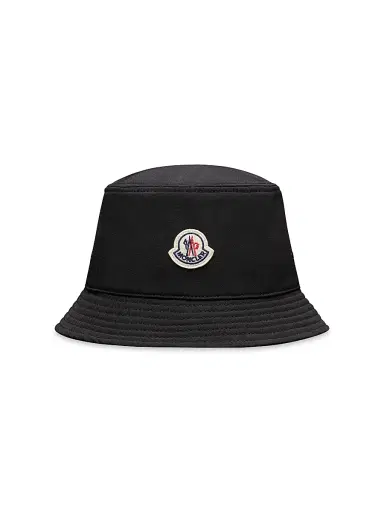 Moncler Women's Bucket Hat with Logo Patch - Black | Thumbnail 1 Moncler Women's Bucket Hat with Logo Patch - Black | Thumbnail 1