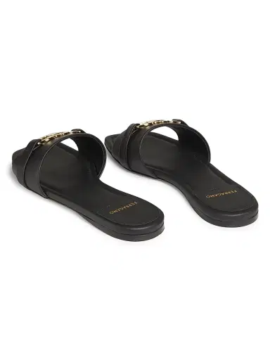 Ferragamo Women's Leah Leather Slides - Nero - Size 11 Sandals | Thumbnail 3