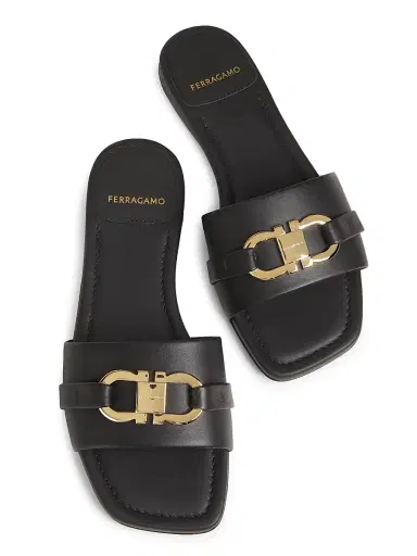 Ferragamo Women's Leah Leather Slides - Nero - Size 11 Sandals | Thumbnail 4