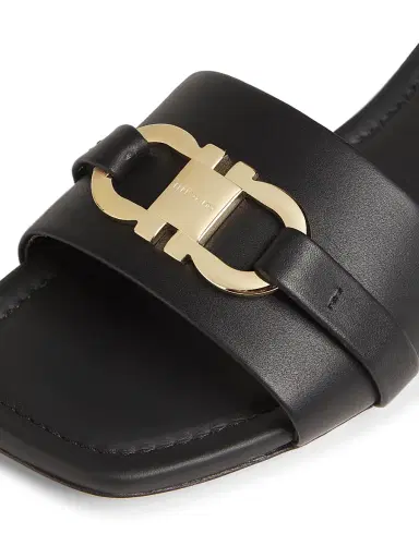 Ferragamo Women's Leah Leather Slides - Nero - Size 11 Sandals | Thumbnail 5