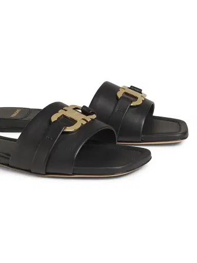 Ferragamo Women's Leah Leather Slides - Nero - Size 11 Sandals | Thumbnail 6