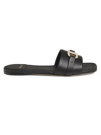 Ferragamo Women's Leah Leather Slides - Nero - Size 11 Sandals | Thumbnail 1
