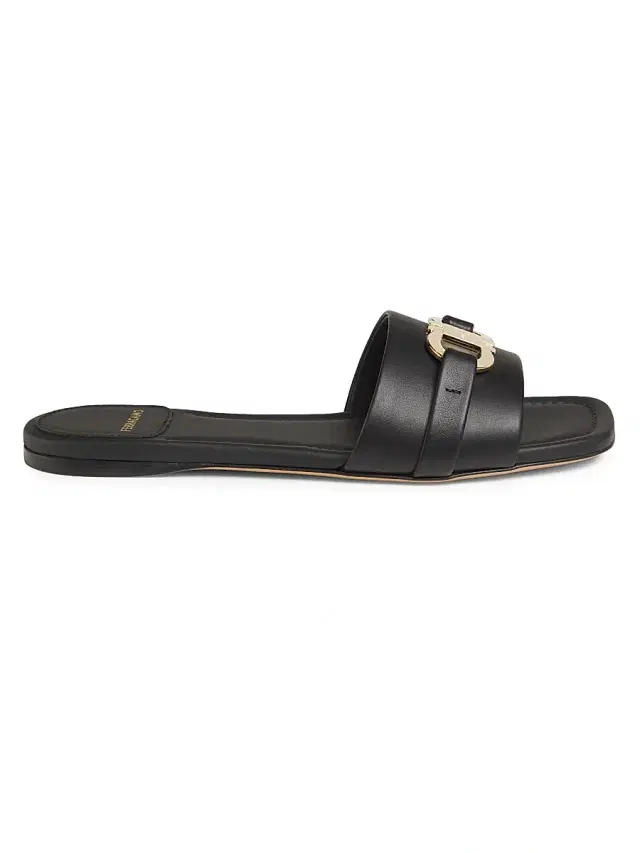 FERRAGAMO Women's Leah Leather Slides - Nero  Sandals