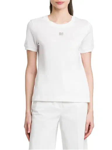 Dolce & Gabbana Women's Embellished DG Logo T-Shirt - Bianco Ottico - Size 8 | Thumbnail 3