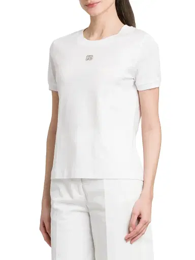 Dolce & Gabbana Women's Embellished DG Logo T-Shirt - Bianco Ottico - Size 8 | Thumbnail 4