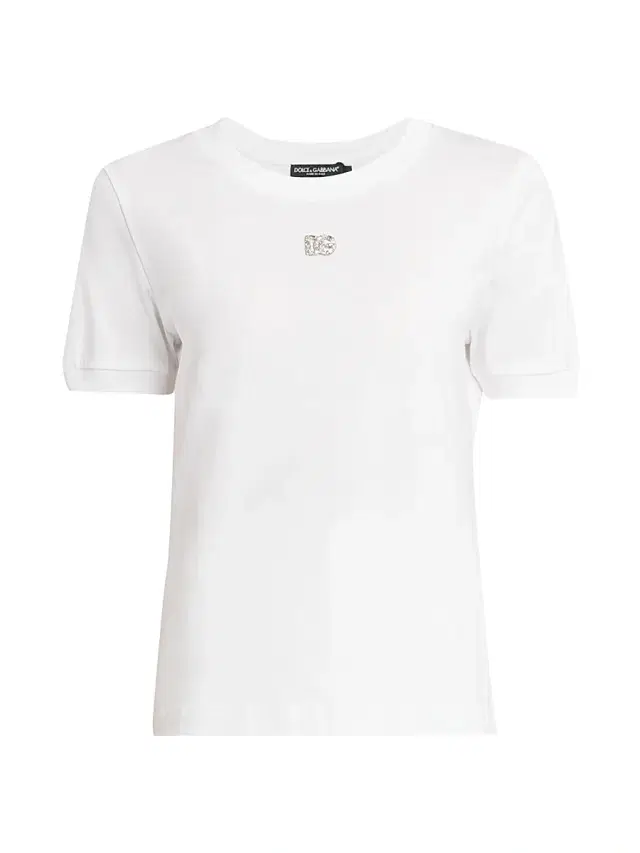 Dolce & Gabbana Women's Embellished DG Logo T-Shirt - Bianco Ottico