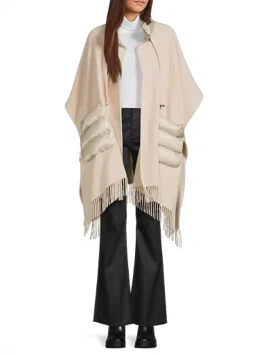 HERNO Women's Wool-Cashmere Open Poncho - Champagne | Thumbnail 2 HERNO Women's Wool-Cashmere Open Poncho - Champagne | Thumbnail 2
