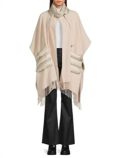HERNO Women's Wool-Cashmere Open Poncho - Champagne | Thumbnail 3 HERNO Women's Wool-Cashmere Open Poncho - Champagne | Thumbnail 3