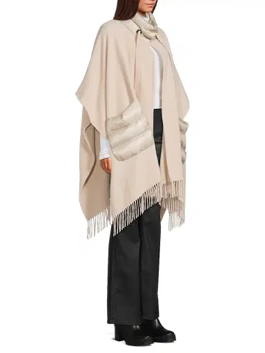 HERNO Women's Wool-Cashmere Open Poncho - Champagne | Thumbnail 4 HERNO Women's Wool-Cashmere Open Poncho - Champagne | Thumbnail 4
