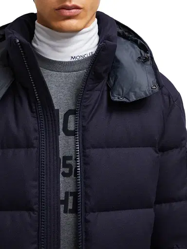 Moncler Men's Montgenevre Wool Flannel Padded Hooded Jacket - Navy Blue - Size XXXXL | Thumbnail 4
