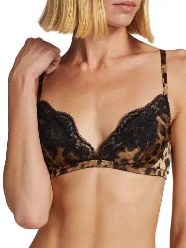 Dolce & Gabbana Women's Leopard Silk-Blend Triangle Bra - Leopard - Size Large | Thumbnail 5