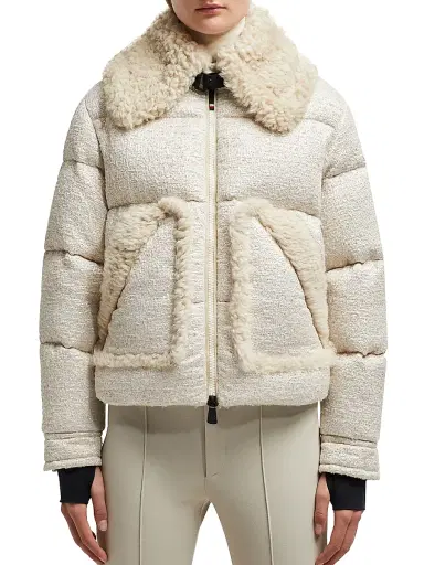 Moncler Grenoble Women's Stowe Metallic Boucle Jacket with Shearling Collar - Light Beige | Thumbnail 2 Moncler Grenoble Women's Stowe Metallic Boucle Jacket with Shearling Collar - Light Beige | Thumbnail 2
