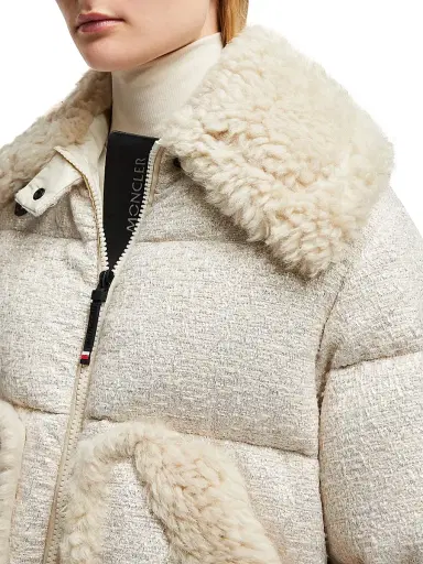 Moncler Grenoble Women's Stowe Metallic Boucle Jacket with Shearling Collar - Light Beige | Thumbnail 4 Moncler Grenoble Women's Stowe Metallic Boucle Jacket with Shearling Collar - Light Beige | Thumbnail 4