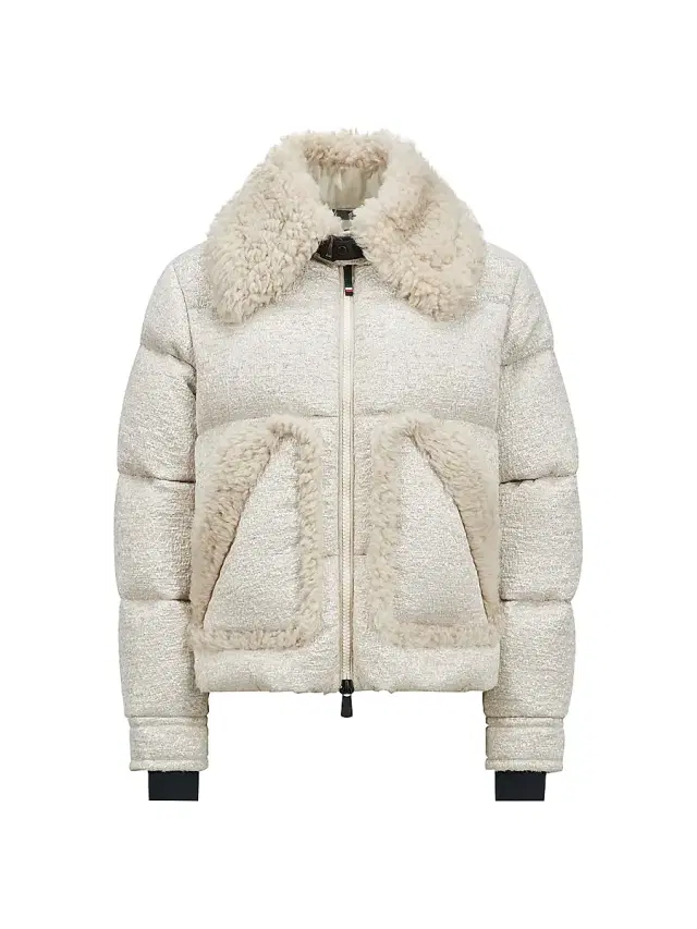 Women's Stowe Metallic Boucle Jacket with Shearling Collar - Light Beige