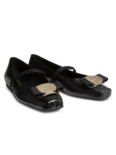 Ferragamo Women's Zina Leather Ballet Flats - Nero - Size 11 | Thumbnail 2