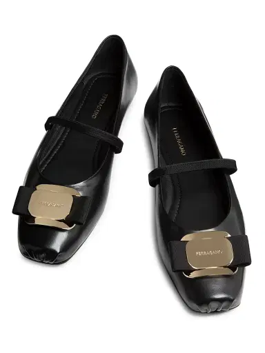 Ferragamo Women's Zina Leather Ballet Flats - Nero - Size 11 | Thumbnail 4